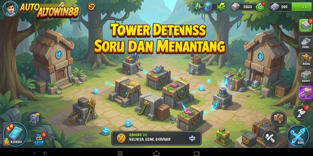 Screenshot gameplay AUTOWIN88 yang menampilkan strategi Tower Defense yang intens.