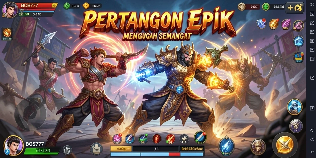 Screenshot gameplay BOS777 menampilkan pertarungan karakter yang seru.
