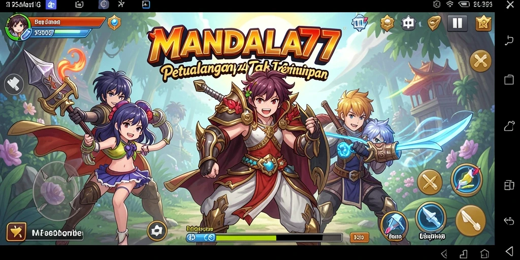 Screenshot gameplay MANDALA77 yang menampilkan aksi karakter anime.