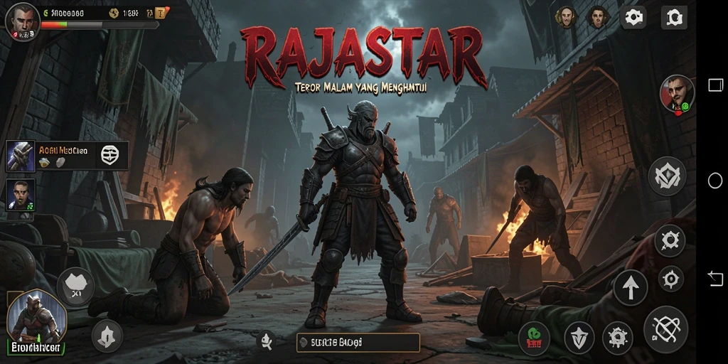 Screenshot gameplay RAJASTAR dengan suasana menyeramkan dan makhluk mengintai.