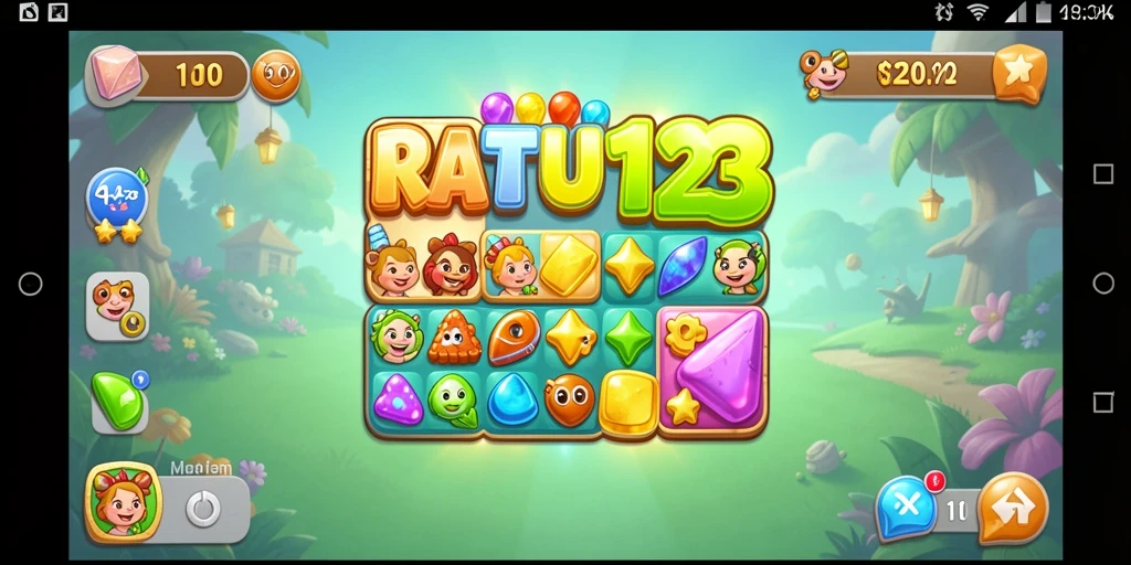 Screenshot gameplay RATU123 menampilkan keseruan mencocokkan permata.