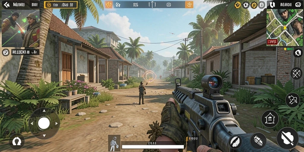 Tampilan seru gameplay REJEKI dalam aksi tempur TPS.