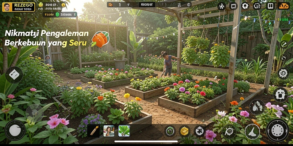 Gameplay seru dengan berkebun dan panen tanaman.