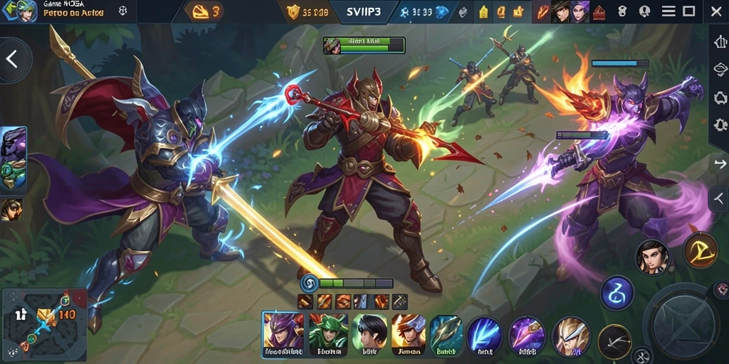 Screenshot gameplay <strong>SVIP3</strong> menampilkan aksi MOBA yang mendebarkan.