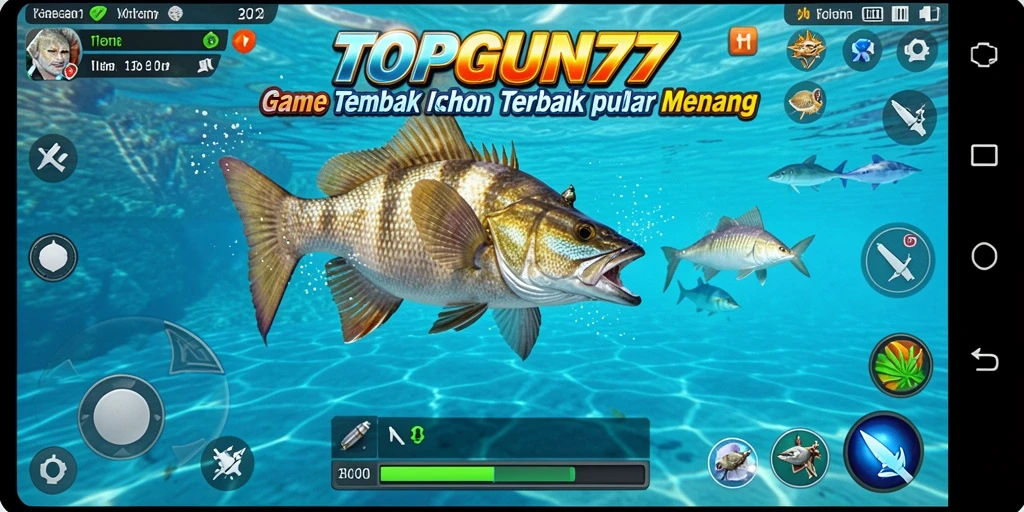 Screenshot gameplay TOPGUN77 yang menampilkan aksi tembak ikan seru.