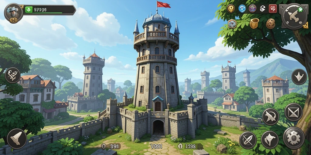 Tampilan gameplay V98 yang penuh aksi dalam genre Tower Defense.