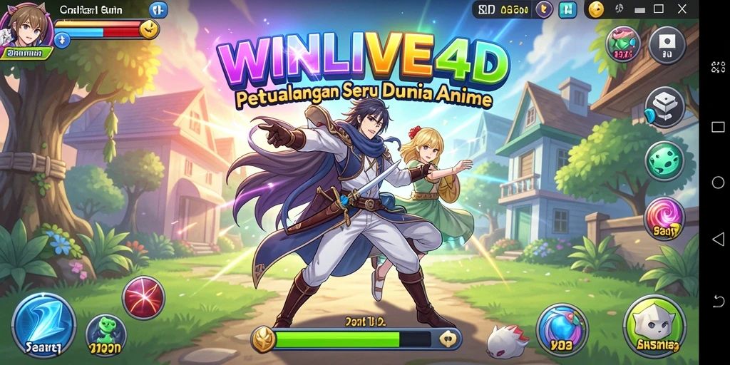 Tangkapan layar gameplay WINLIVE4D menampilkan aksi seru karakter anime.